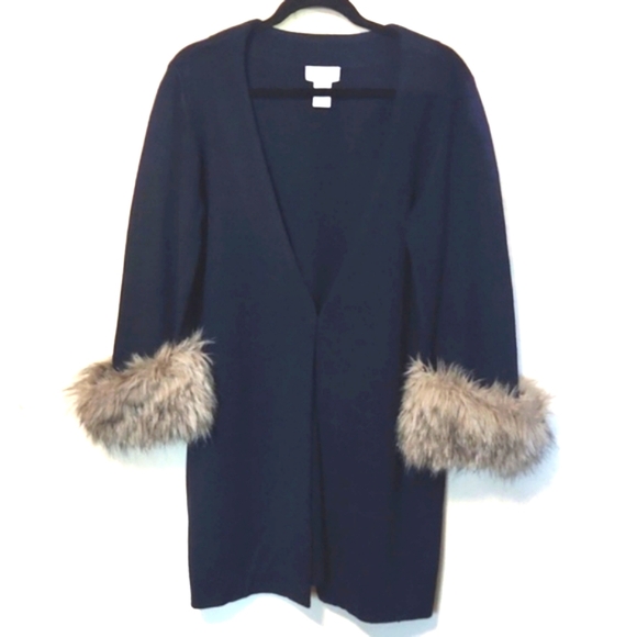 Soft Surroundings Navy Blue Cardigan Faux Fur Trimmed Cuffs Size XL EUC! - Picture 10 of 10